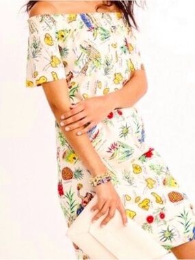 J Crew Hawaiian islands off the shoulder shift map dress tropical resort  NWT